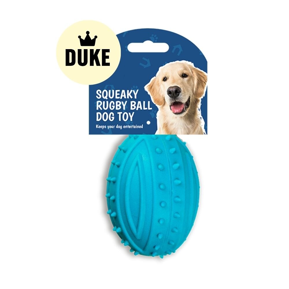 DUKE Rubber Squeaky Rugby Ball Dog Toy