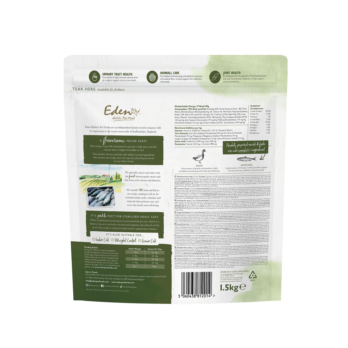 Eden Duck & Sardine Dry Adult Cat Food - 1.5kg
