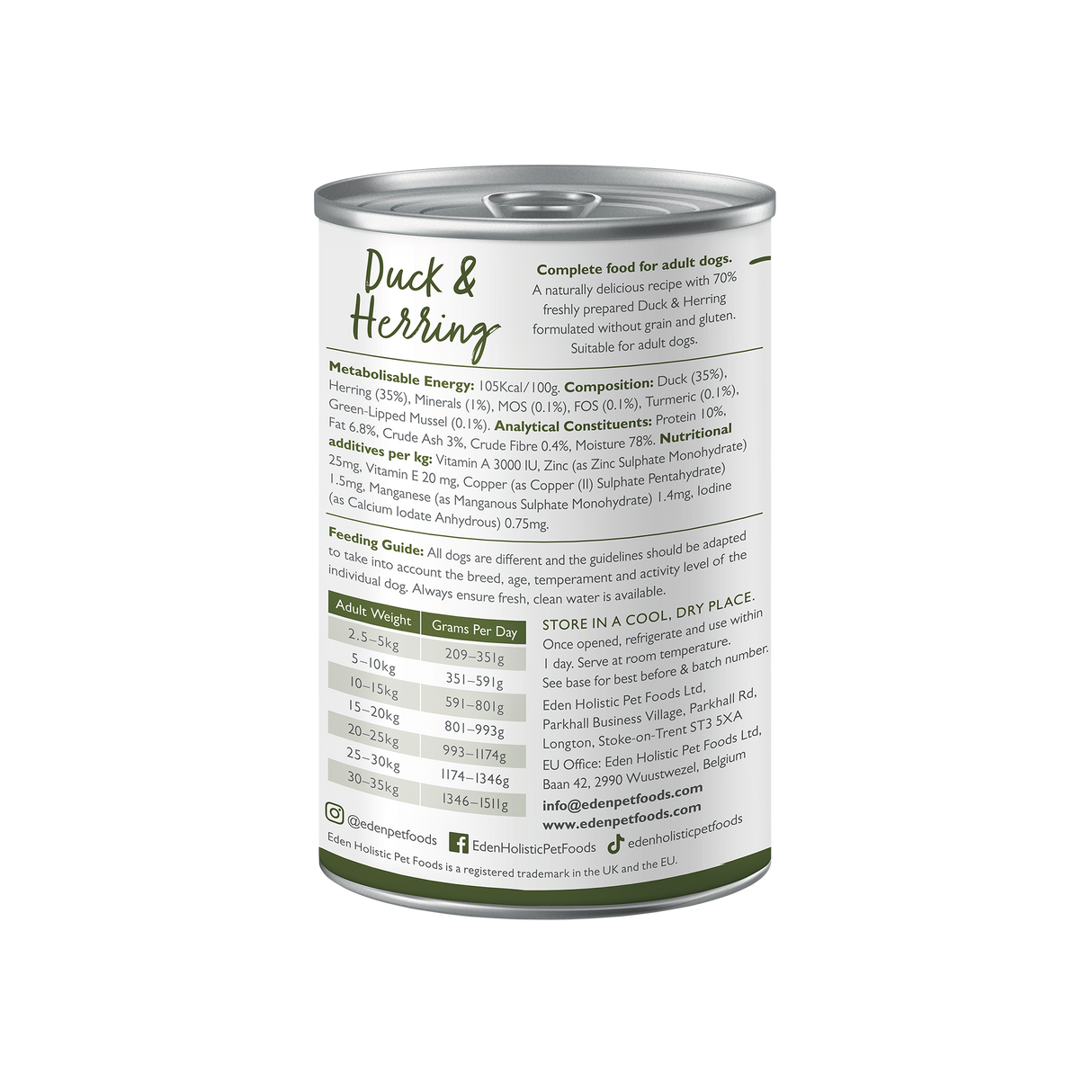 Eden Gourmet Duck & Herring Wet Dog Food Cans - 6 x 400g
