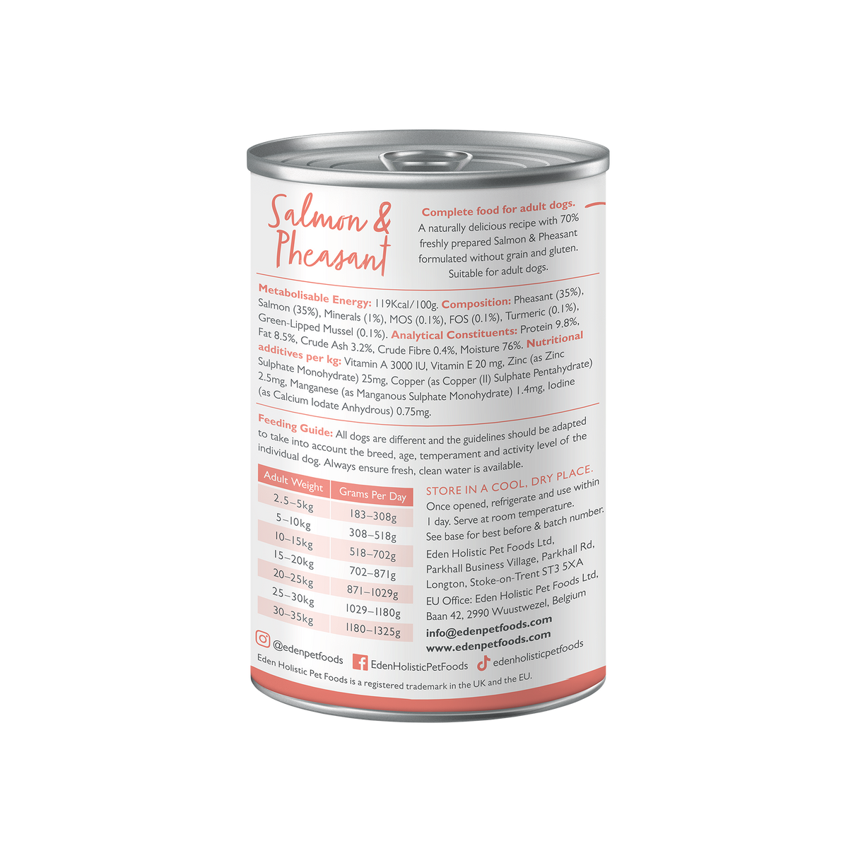 Eden Gourmet Salmon & Pheasant Wet Dog Food Cans - 6 x 400g