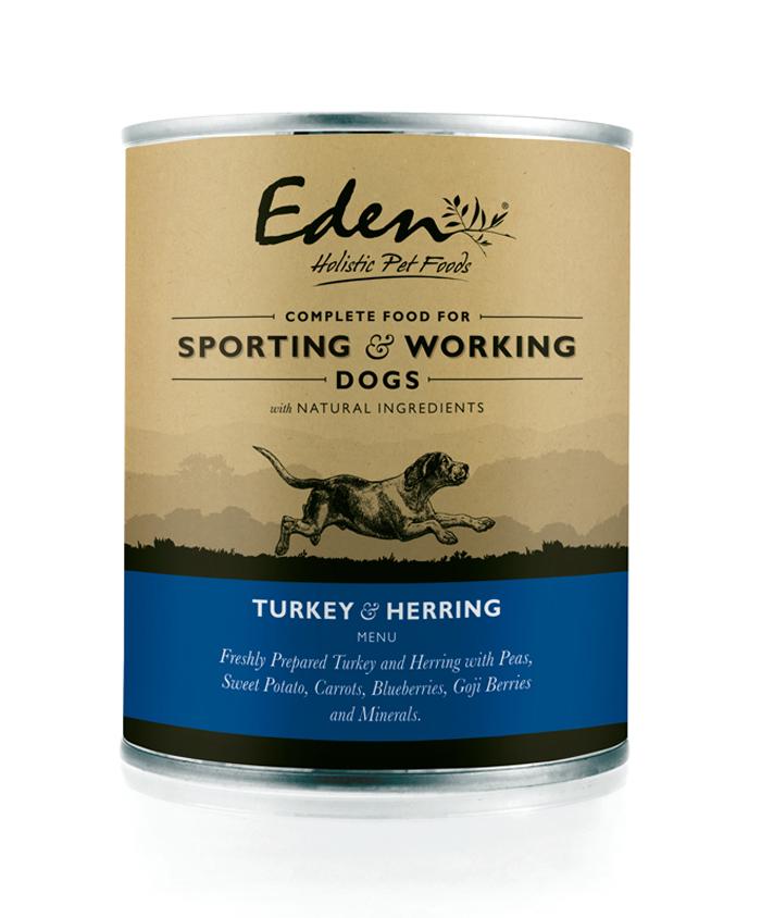 Eden Working and Sporting Turkey and Herring Wet Dog Food Cans