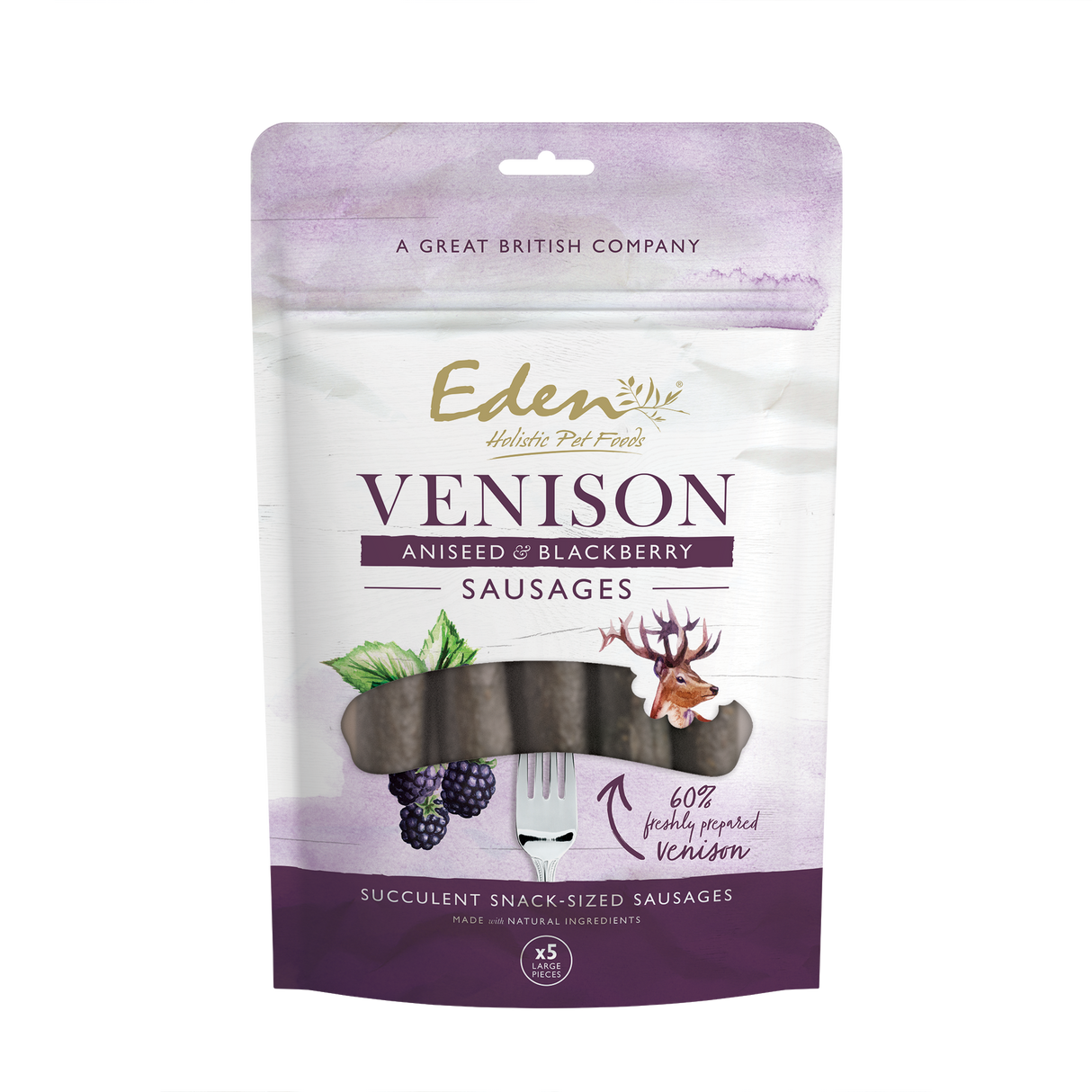 Eden Venison, Aniseed & Blackberry Sausage Dog Treats - 5 Pack
