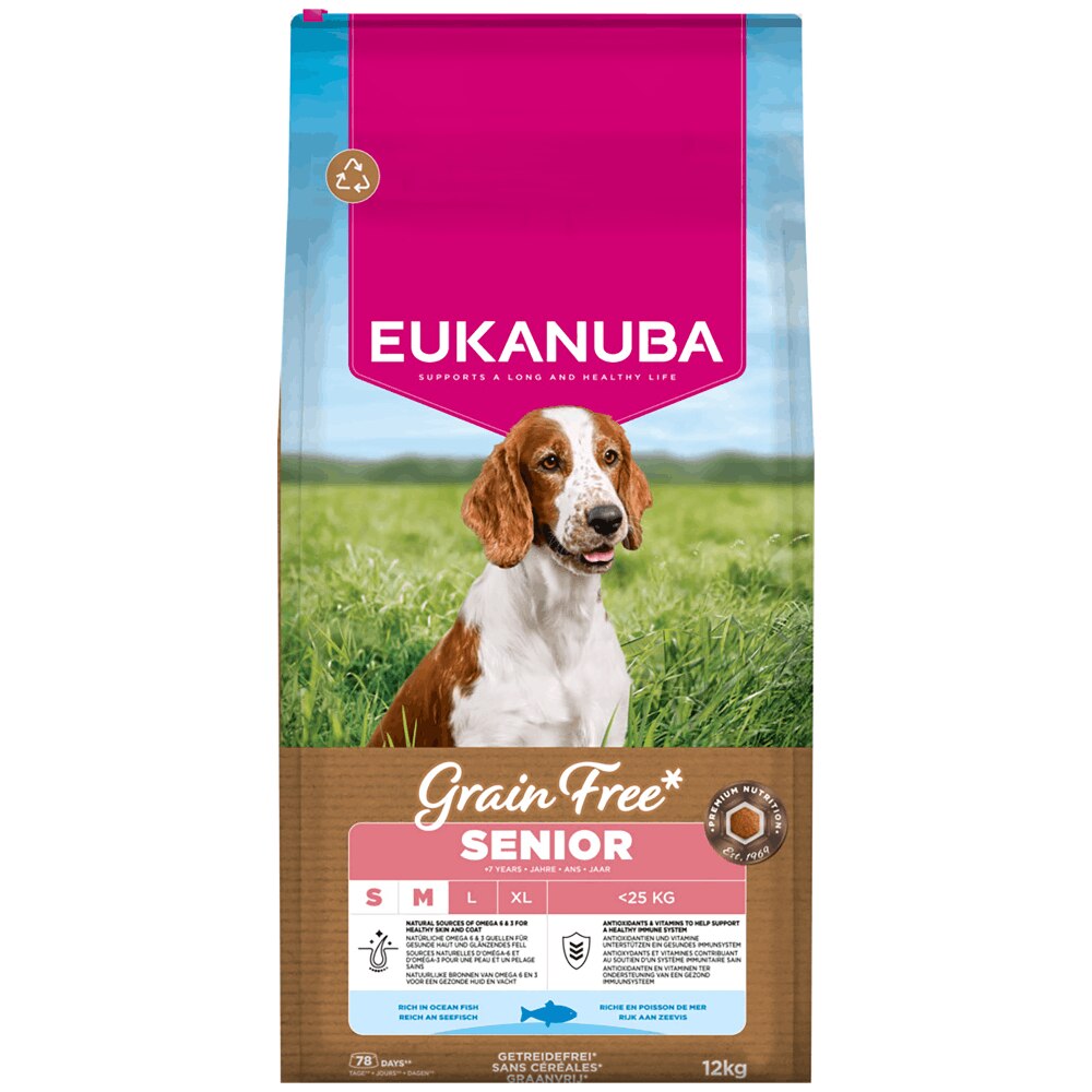 Eukanuba Grain Free Small/Medium Senior Dog Ocean Fish Dry Food - 12kg