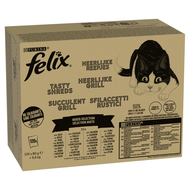 Felix Tasty Shreds Mixed Selection in Gravy Wet Cat Food - 120 x 80g