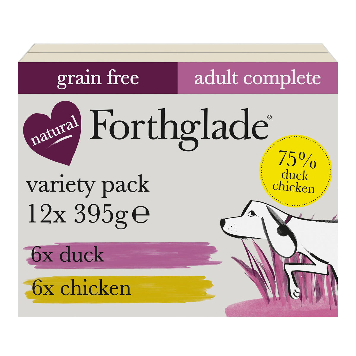 Forthglade Complete Adult Variety Duos Chicken & Duck Grain Free Wet Dog Food - 12 x 395g