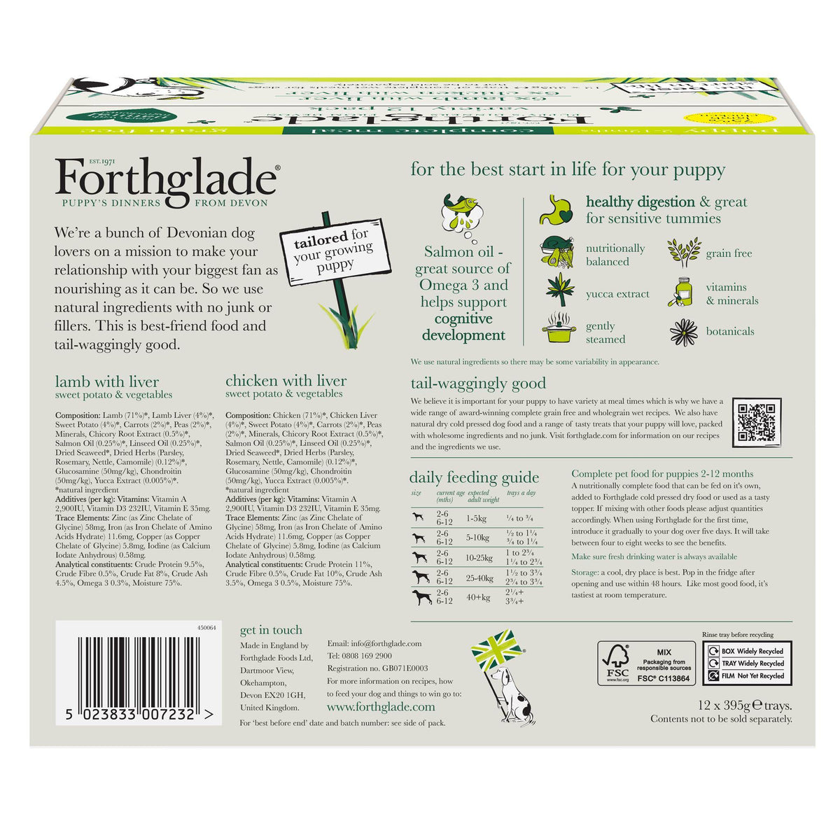 Forthglade Complete Puppy Grain Free Variety Lamb/Chicken with Liver, Sweet Potato & Veg Wet Dog Food - 12 x 395g