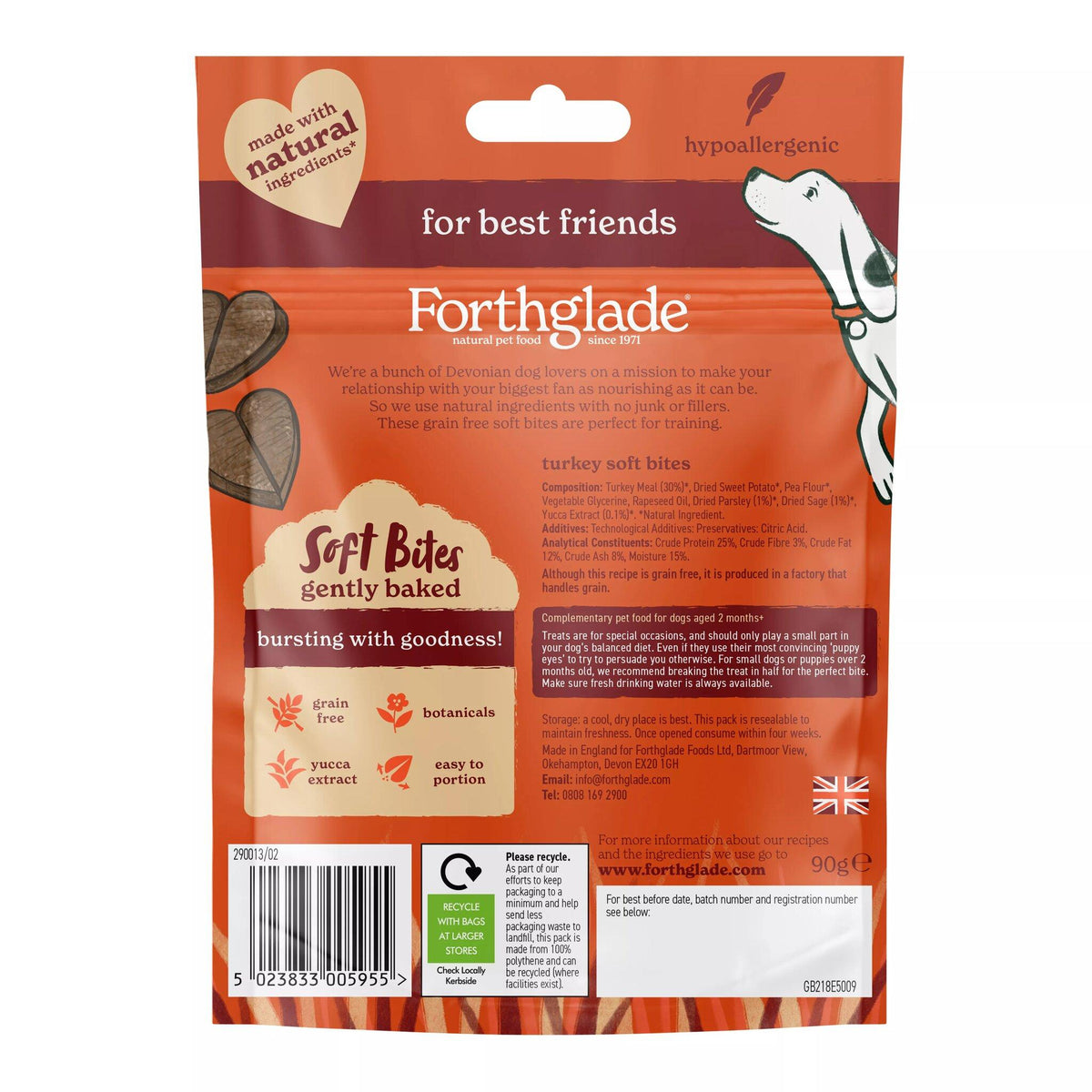 Forthglade Soft Bite Grain Free Turkey Dog Treats - 90g