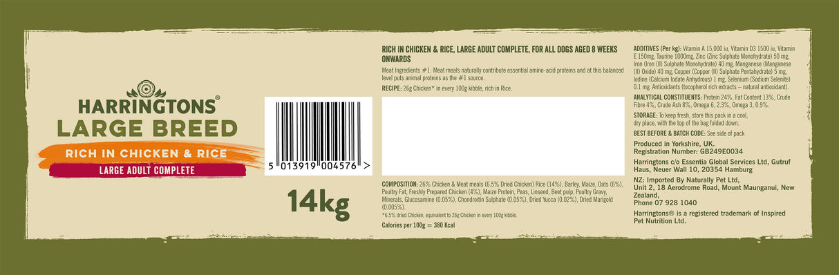Harringtons Adult Large Breed Chicken Dry Dog Food - 14kg