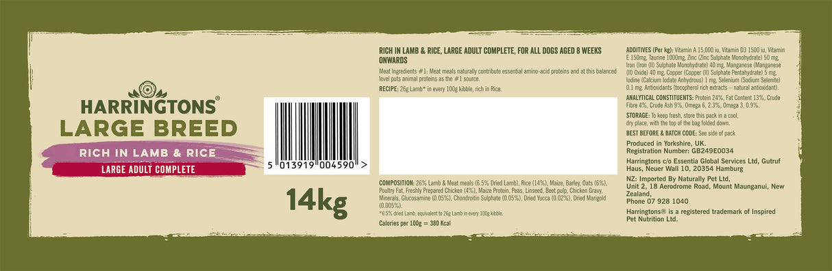 Harringtons Adult Large Breed Lamb Dry Dog Food - 14kg