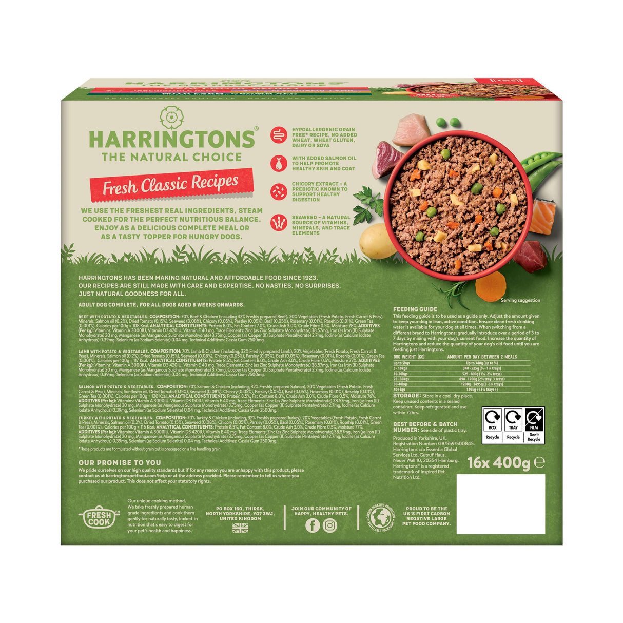 Harringtons Grain Free Adult Mixed Flavour Wet Dog Food Classics Pack - 16x400g