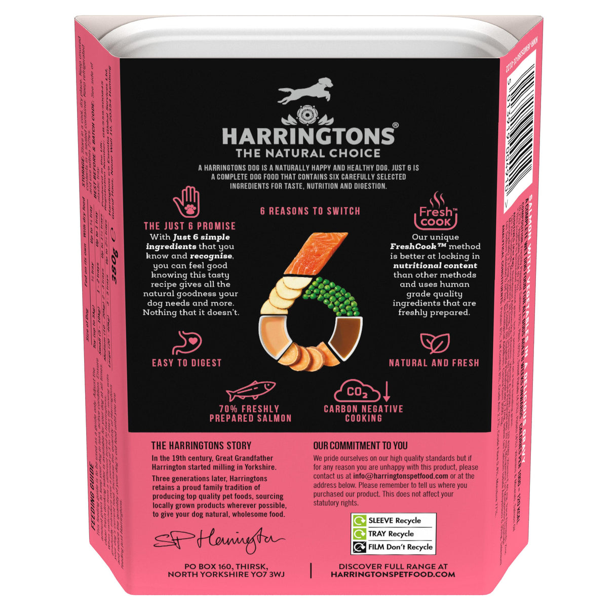 Harringtons Grain Free Just 6 Salmon Wet Dog Food - 8x380g