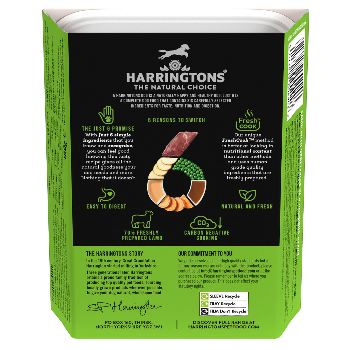 Harringtons Grain Free Just 6 Wet Lamb Dog Food - 8x380g