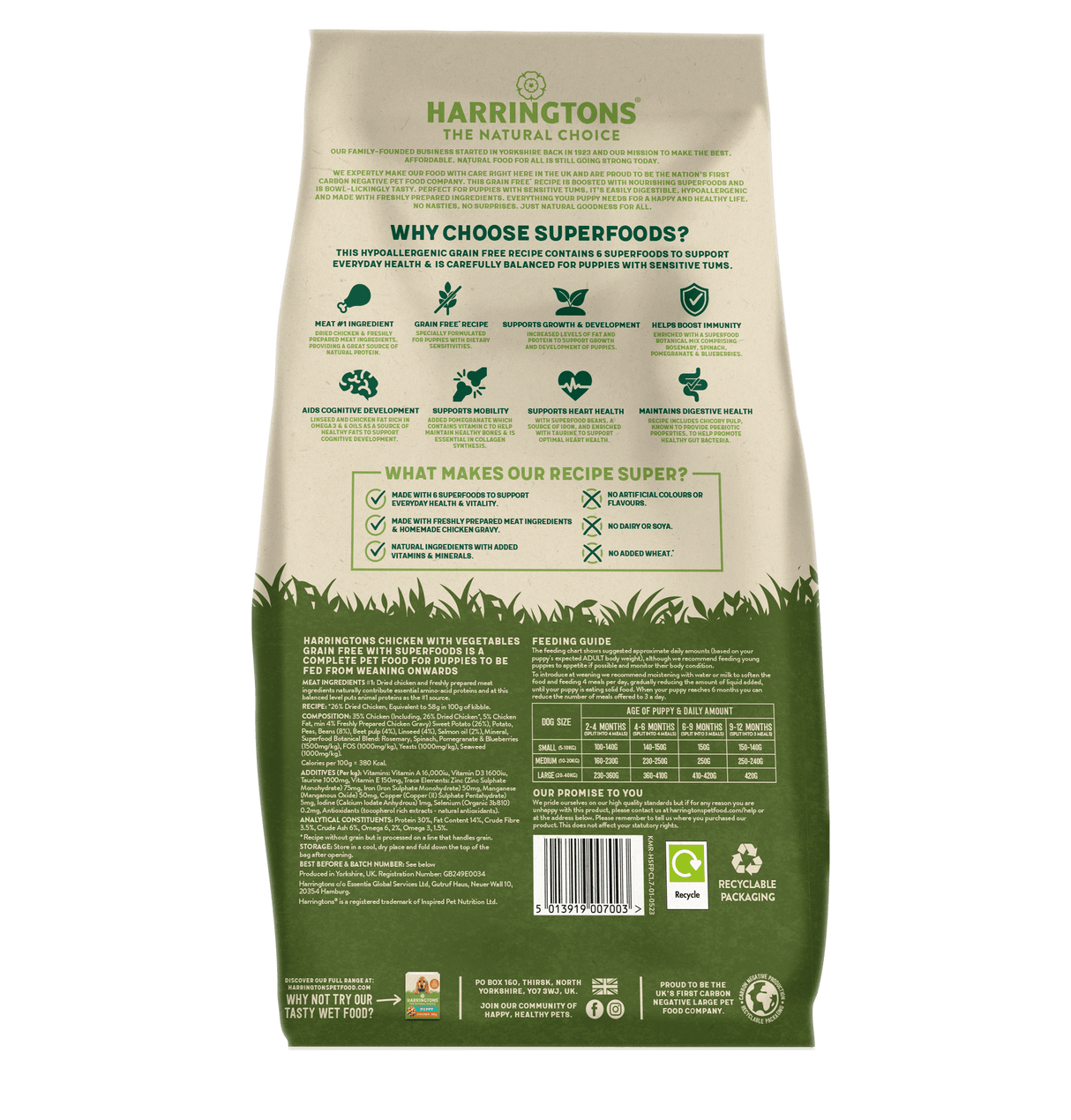 Harrington's Grain Free Superfoods Chicken Puppy Dry Dog Food- 1.7kg