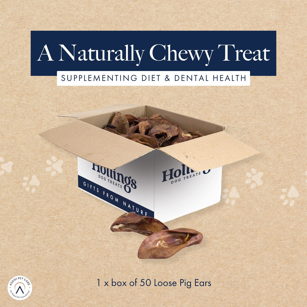 Hollings Pigs Ears Natural Dog Chews - 50 Pack