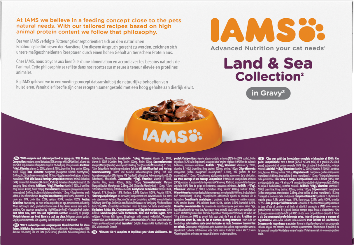 Iams Delights Senior 7+ Chicken & Fish in Gravy Variety Pack Wet Cat Food Pouches - 12 x 85g