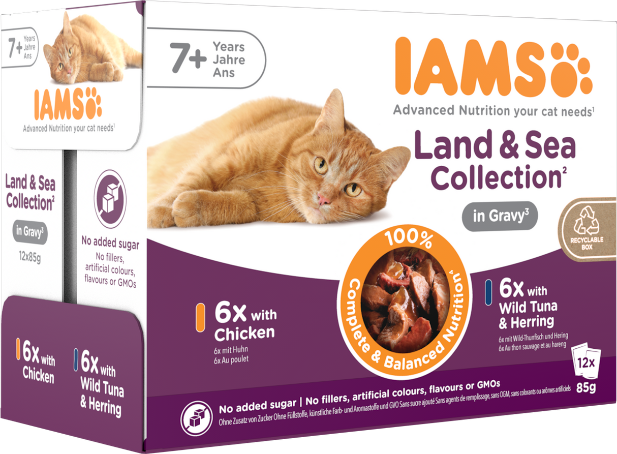 Iams Delights Senior 7+ Chicken & Fish in Gravy Variety Pack Wet Cat Food Pouches - 12 x 85g
