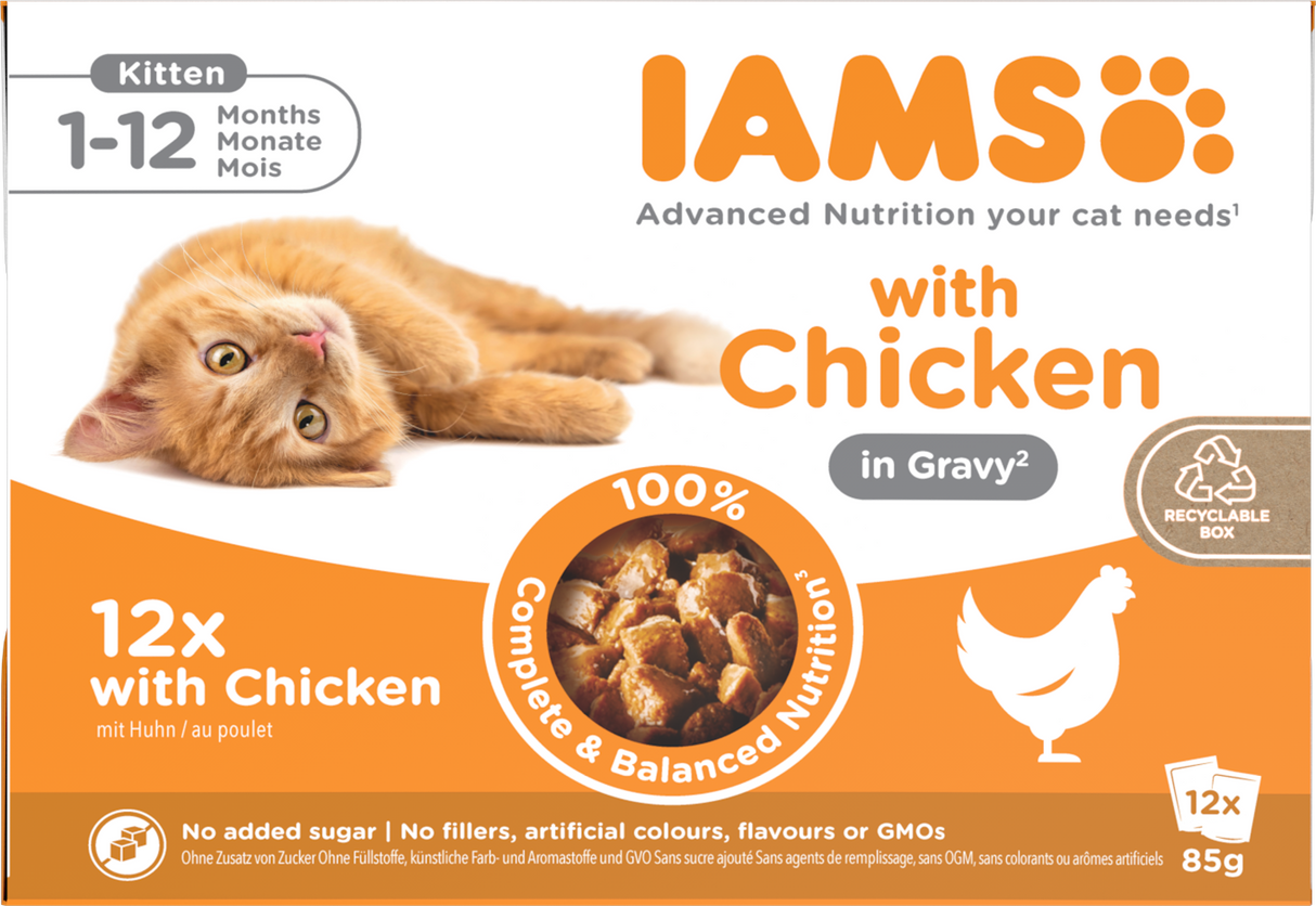 Iams Delights Chicken in Gravy Cat food for Kittens- 12 x 85