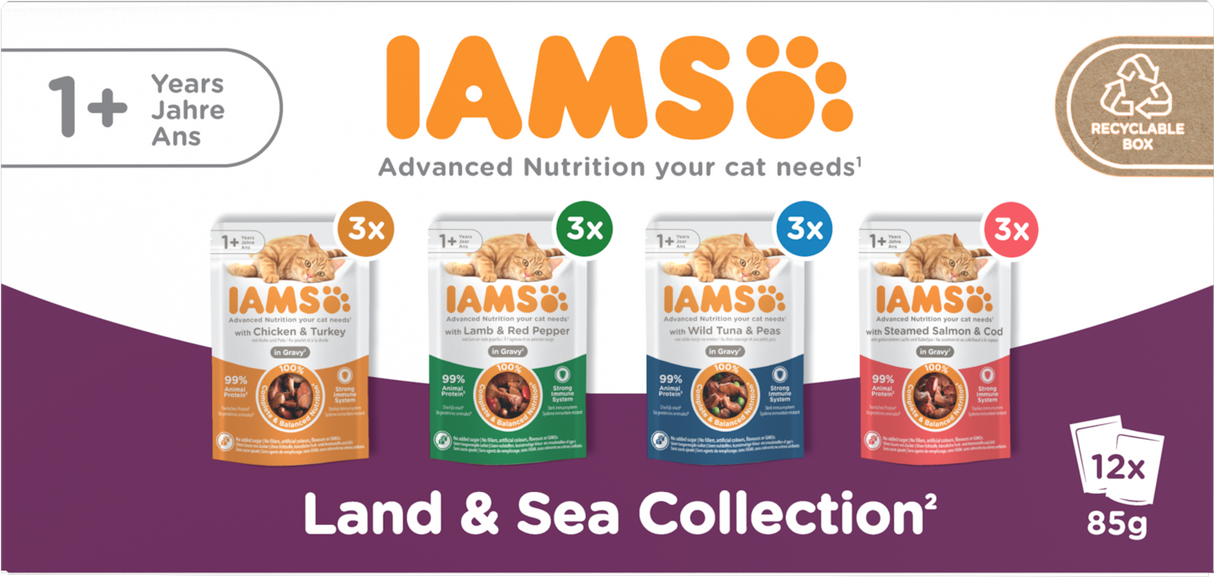 Iams Delights Land and Sea Collection Cat Food in Gravy -12x