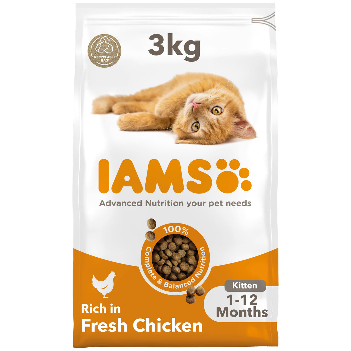 Iams Kitten/Junior Vitality Chicken Dry Cat Food - 3kg