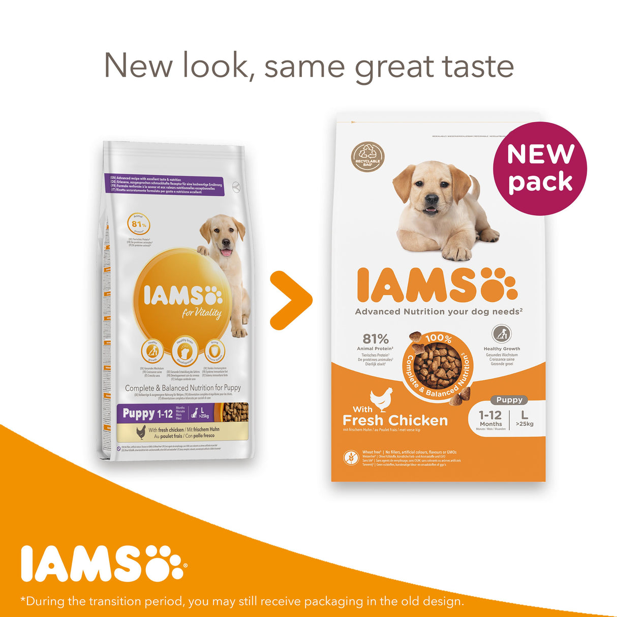 Iams for Vitality Large Breed Puppy With Fresh Chicken Dry Dog Food - 2Kg