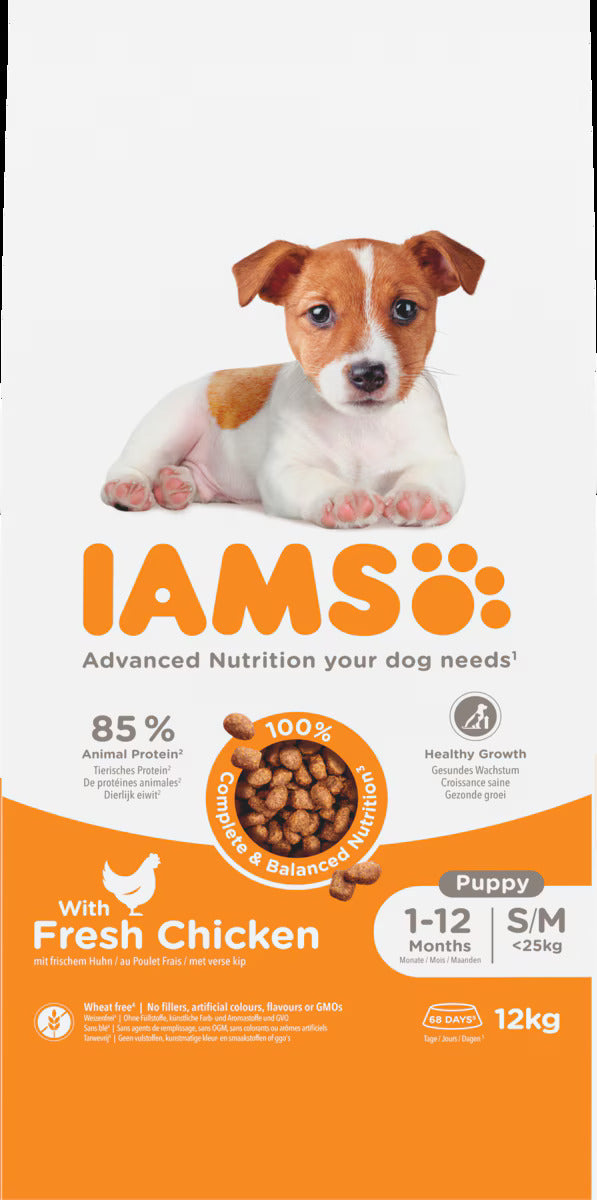 Iams Puppy/Junior Small/Medium Chicken Dry Dog Food - 12kg