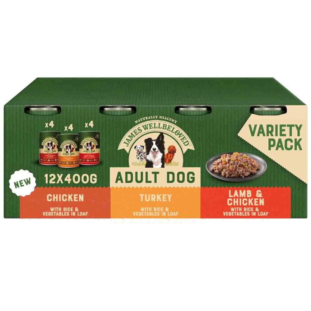 James Wellbeloved Adult Turkey, Lamb & Chicken In Loaf Wet Dog Food Cans - 12 x 400g