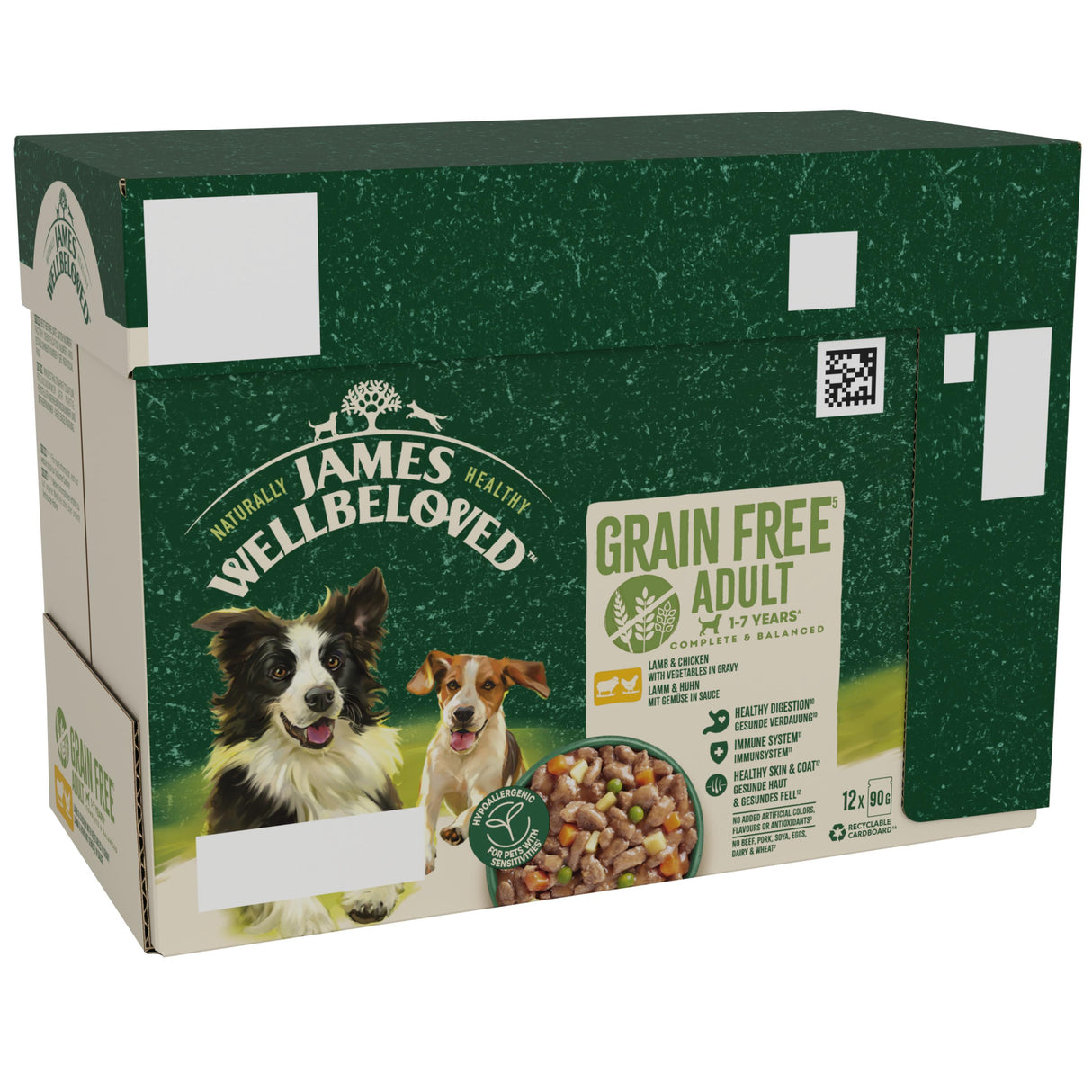 James Wellbeloved Grain Free Adult Dog Food Pouches Lamb & Chicken in Gravy - 12 x 90g