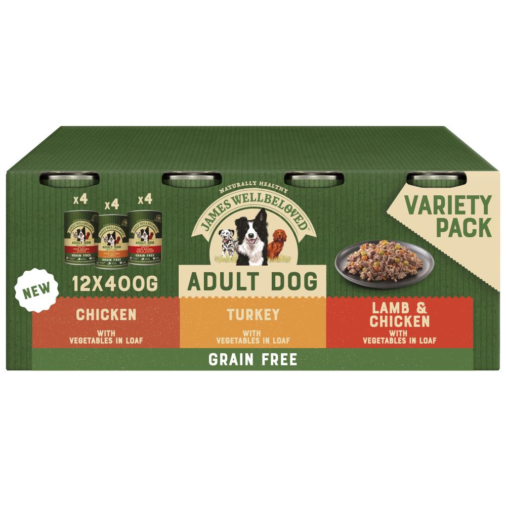 James Wellbeloved Grain Free Adult Dog Turkey, Lamb and Chicken in Loaf Can - 12 x 400g