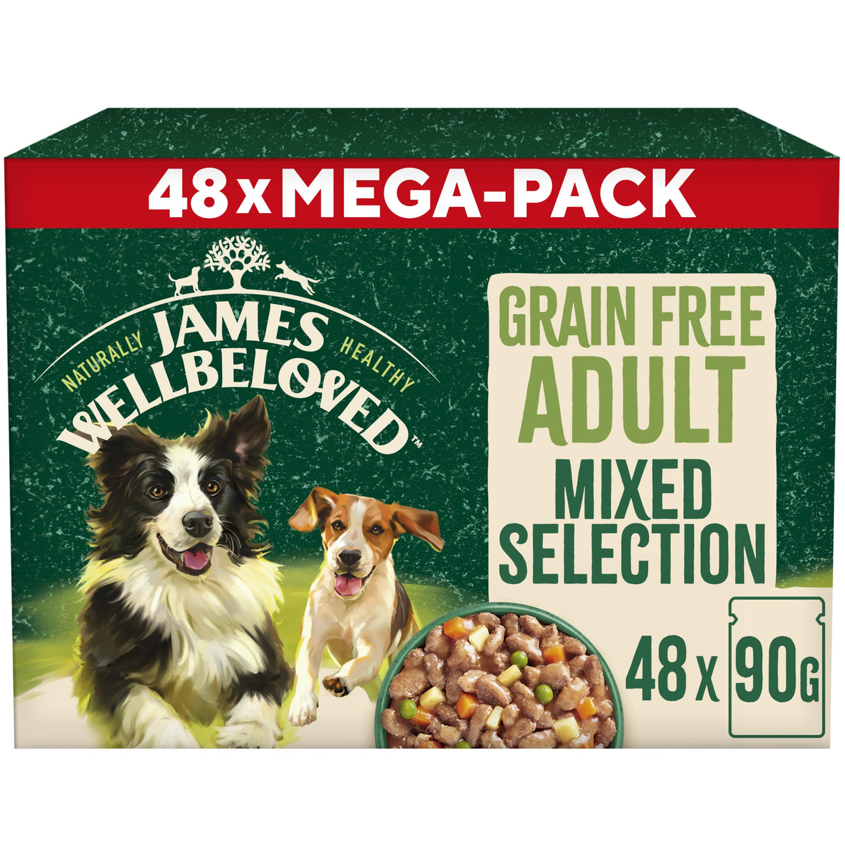 James Wellbeloved Grain Free Adult Turkey Lamb & Chicken Dog Food in Gravy - 48x90g