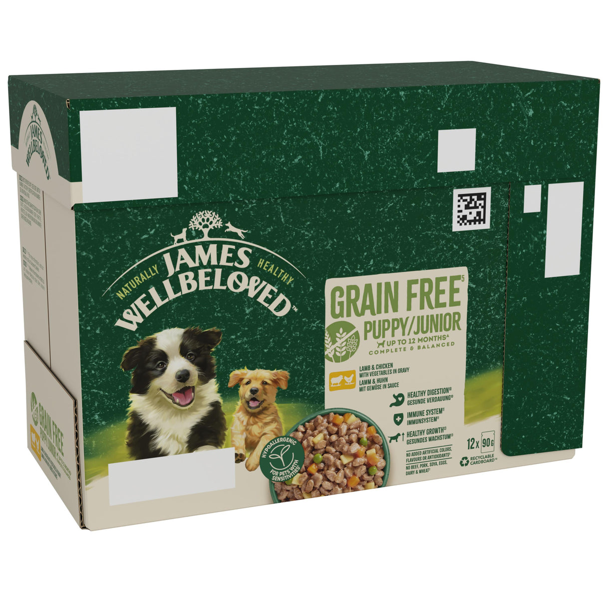 James Wellbeloved Grain Free Puppy Dog Food Pouches Lamb & Chicken in Gravy - 12x90g