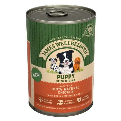 James Wellbeloved Puppy Chicken, Rice and Vegetable in Loaf Wet Dog Food Cans - 12 x 400g
