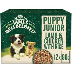 James Wellbeloved Puppy Wet Dog Food Pouches Lamb Chicken & Rice in Gravy - 12 x 90g