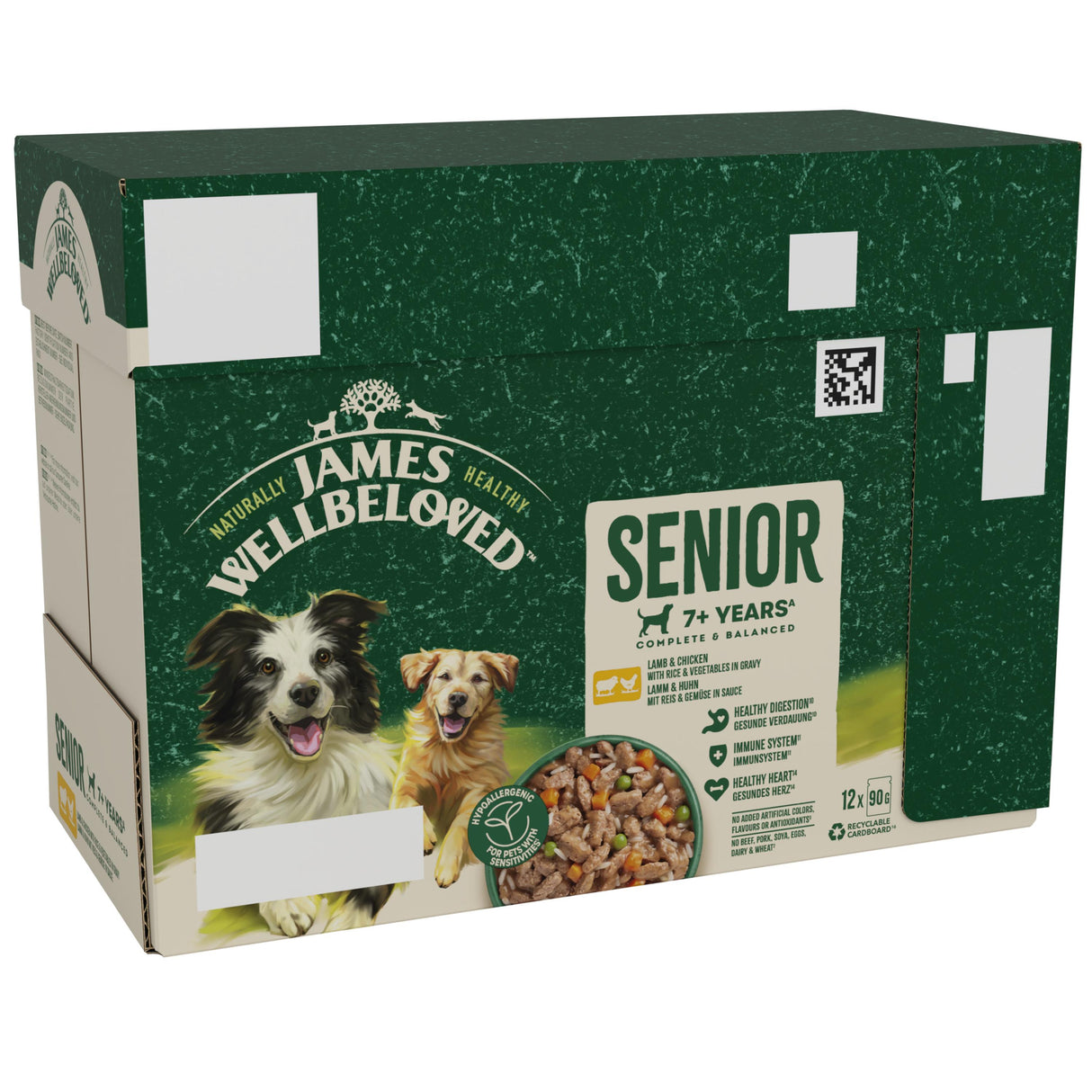 James Wellbeloved Senior Dog Food Pouches Lamb Chicken & Rice in Gravy - 12X90g
