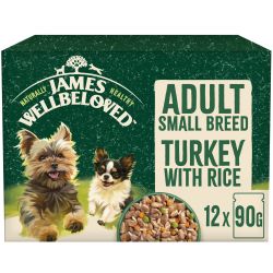 James Wellbeloved Small Breed Adult Turkey & Rice Dog Food Pouches - 12 x 90g