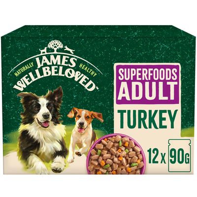 James Wellbeloved Superfoods Adult Wet Dog Food Turkey Gravy Pouch - 12 x 90g