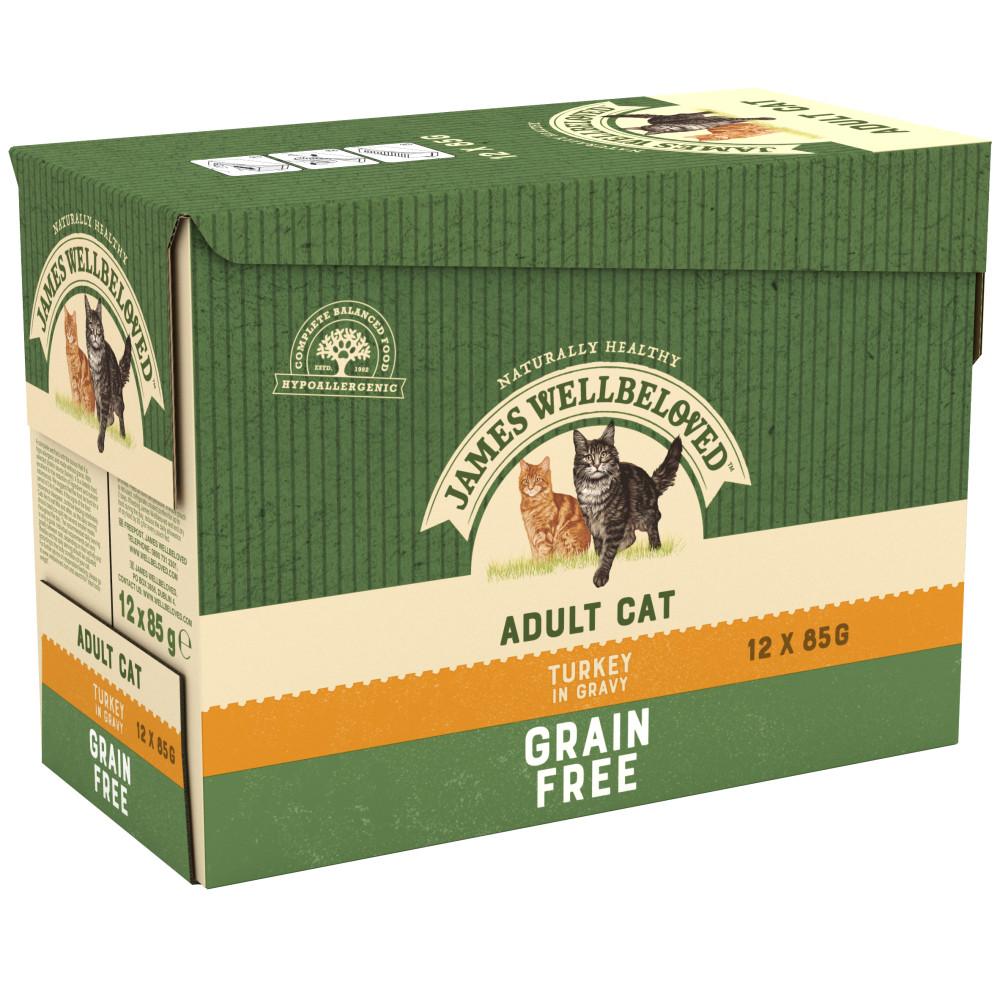 James Wellbeloved Adult Grain Free Turkey in Gravy Wet Cat Food Pouches - 12 x 85g