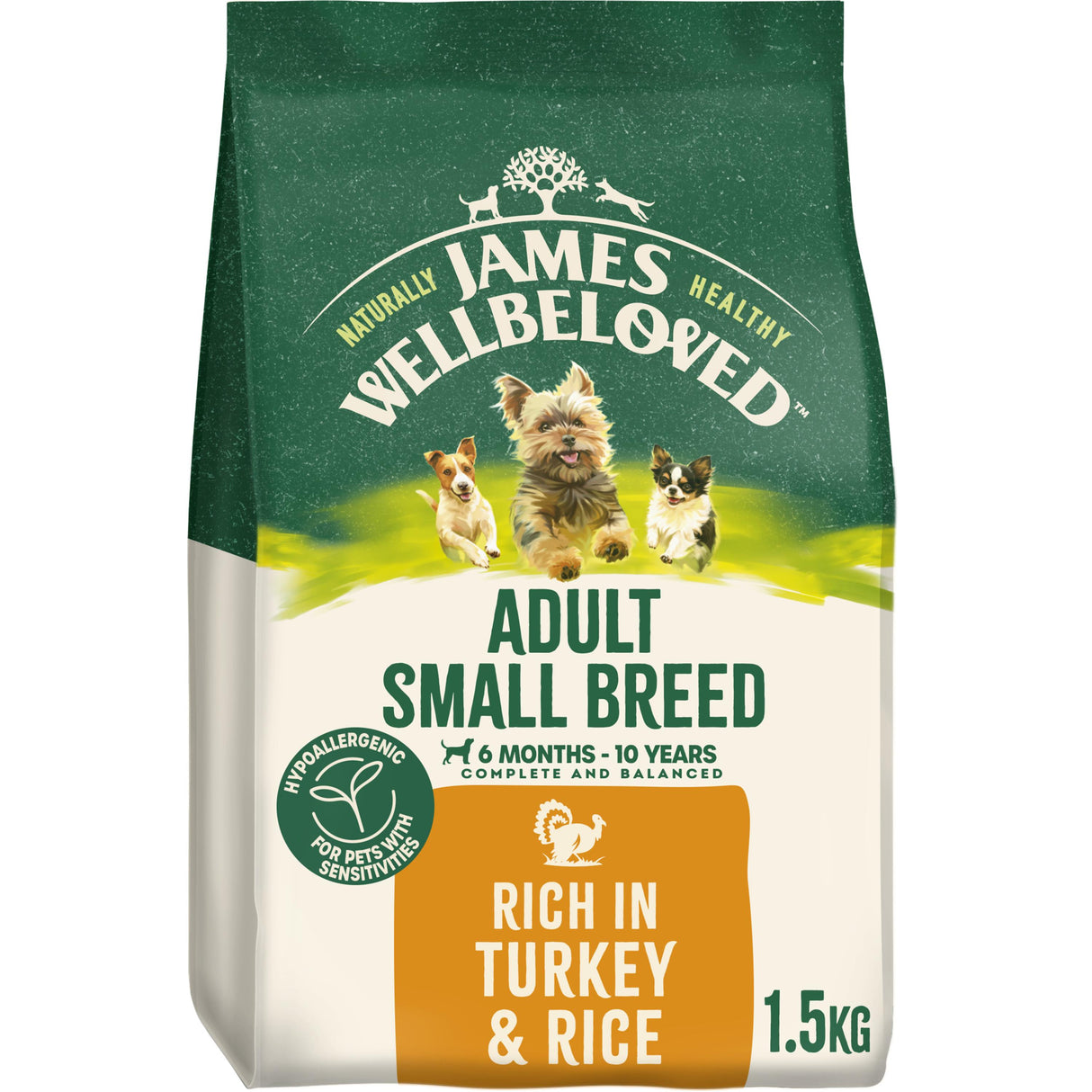 James Wellbeloved Adult Small Breed Complete Dry Dog Food with Turkey & Rice - 1.5kg