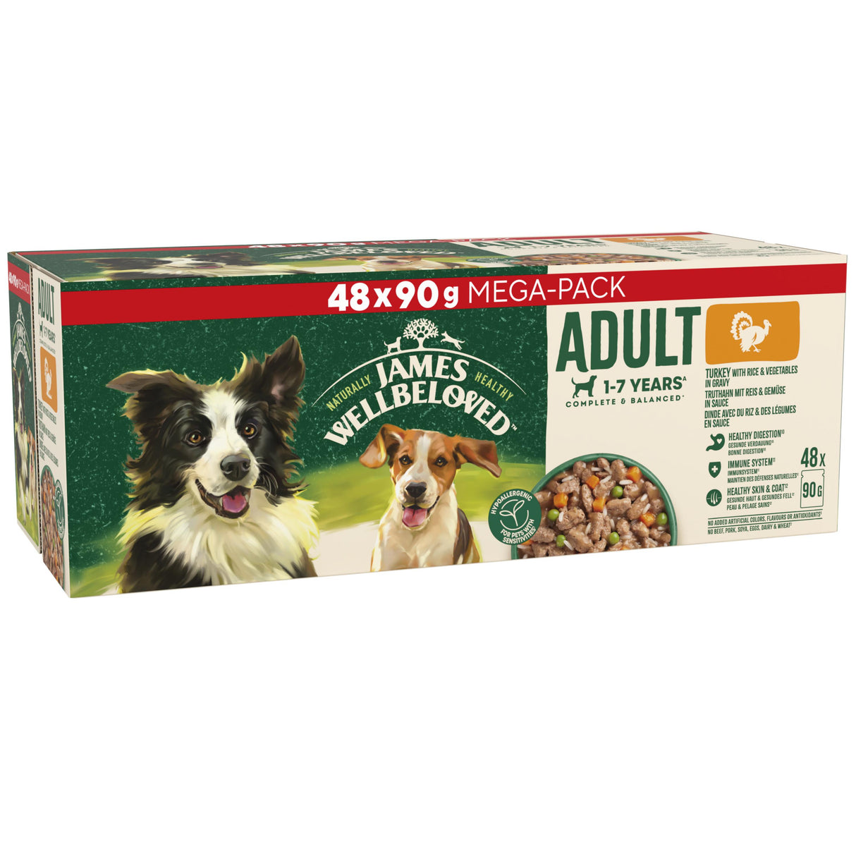 James Wellbeloved Turkey & Rice in Gravy Adult Wet Dog Food Pouches - 48 x 90g