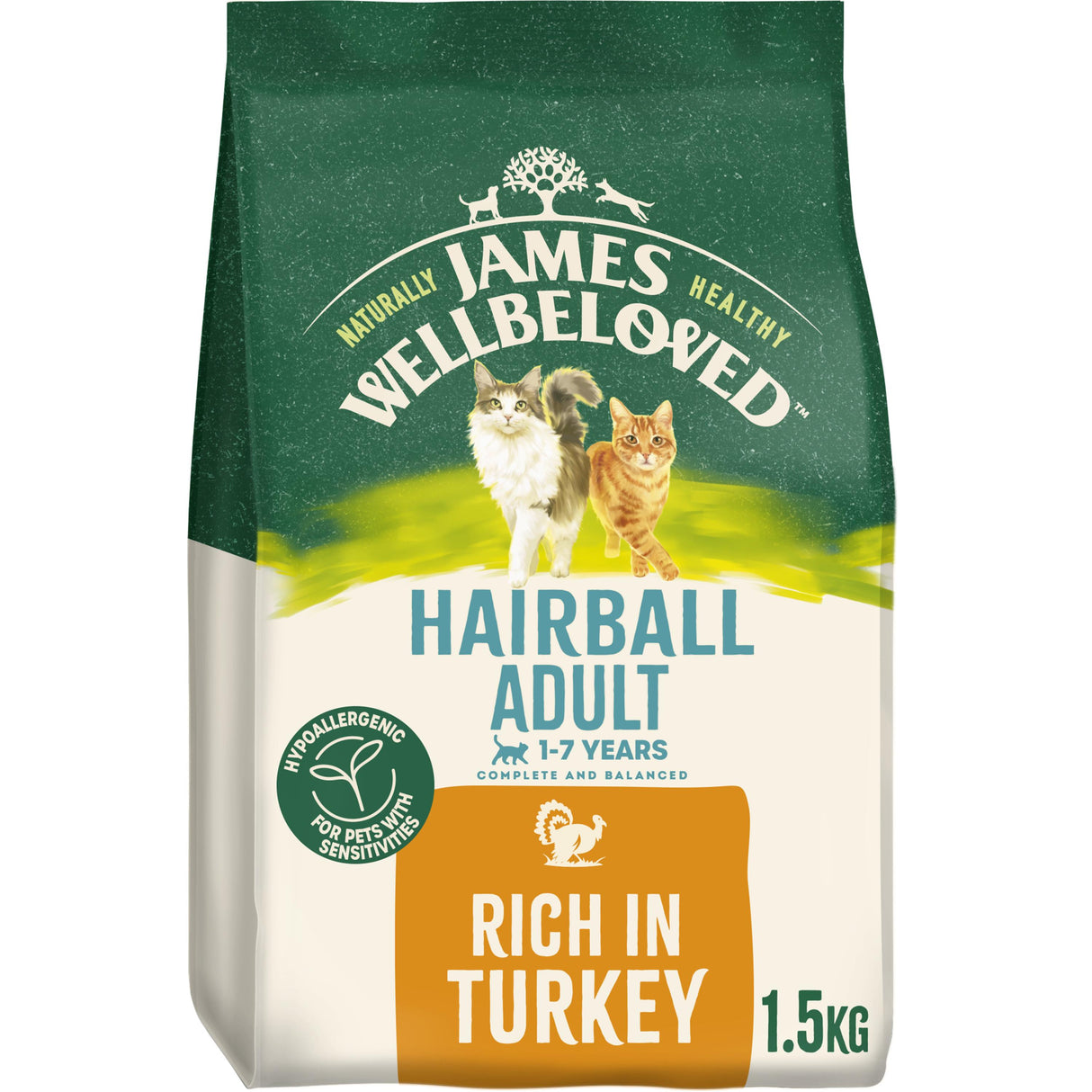James Wellbeloved Adult Hairball Turkey Dry Cat Food - 1.5kg