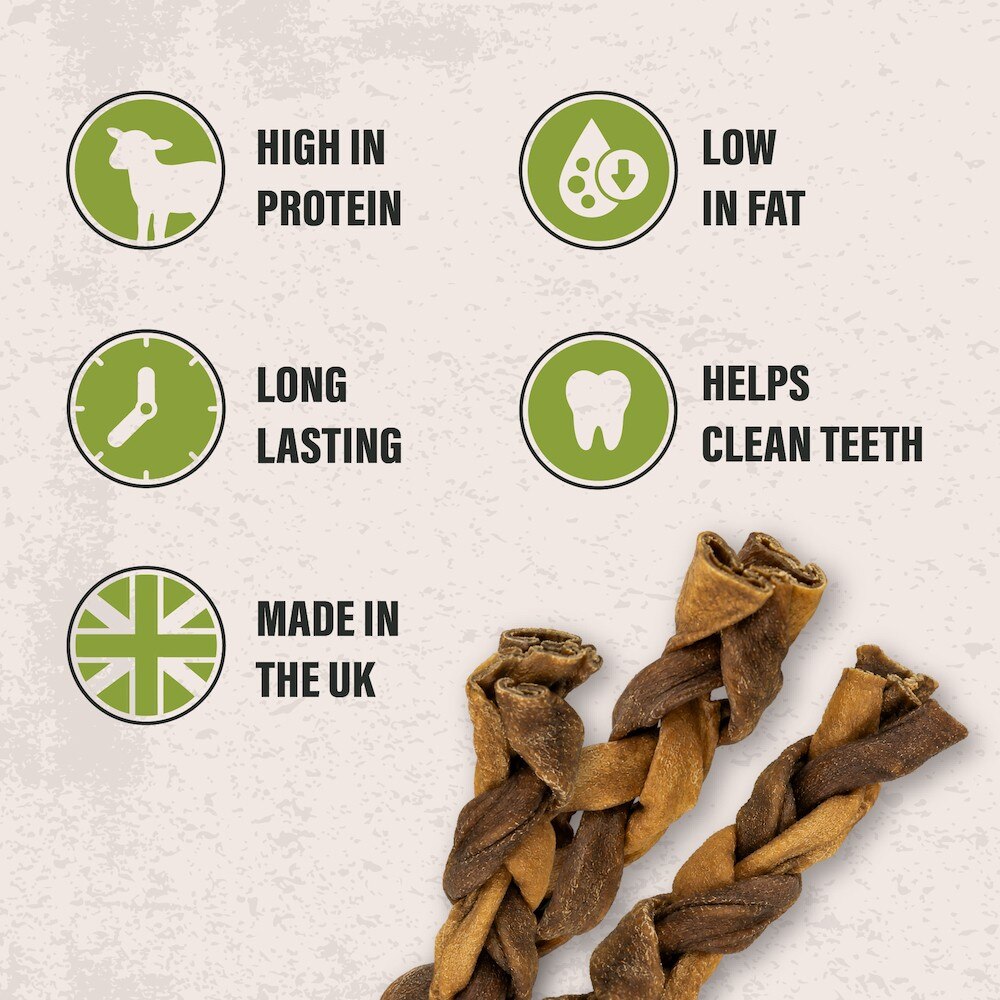 Pawtein Natural Braided Lamb Skins Dog Treats - 1kg