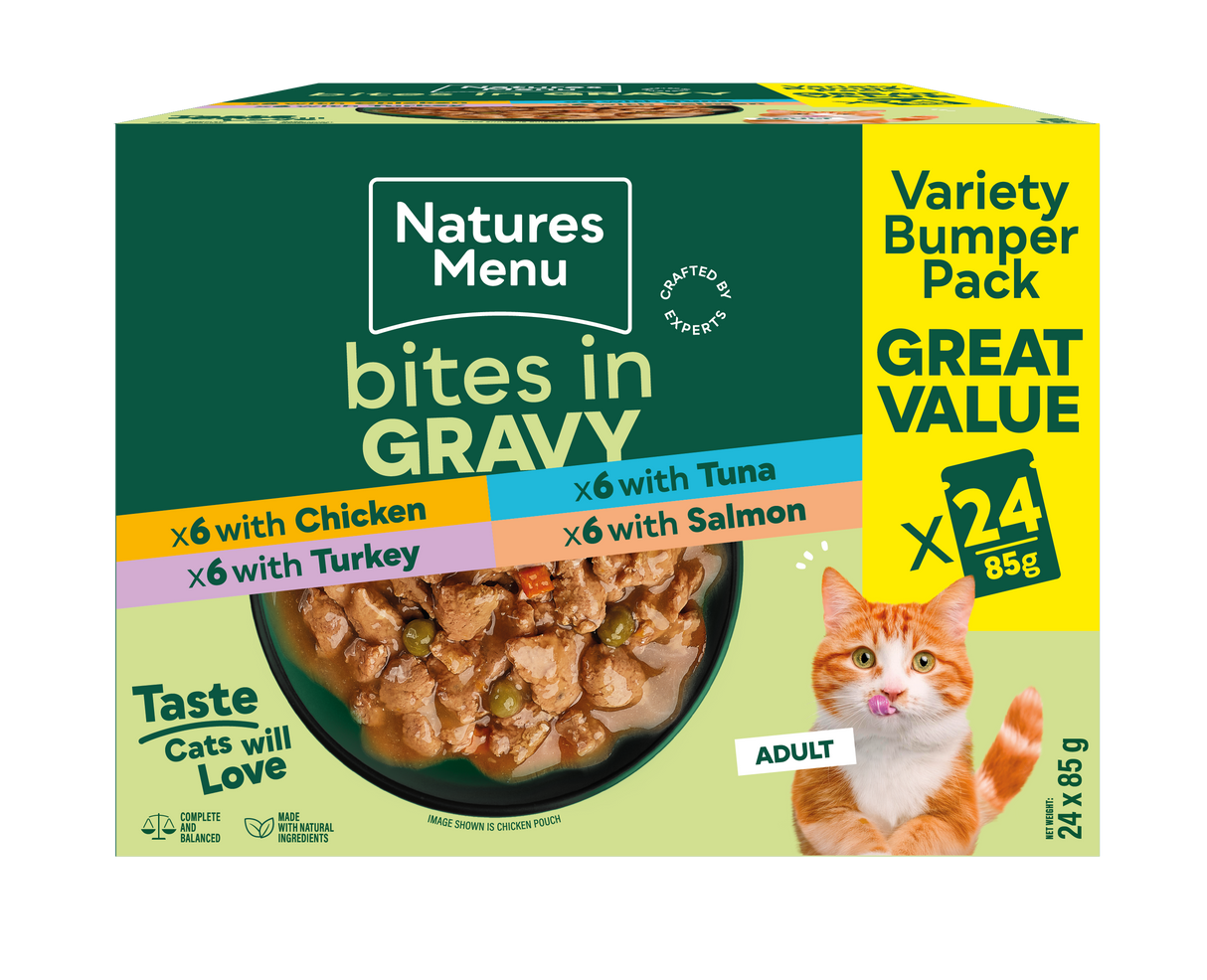 Natures Menu Bites in Gravy Multipack Wet Cat Food Pouches - 24 x 85g