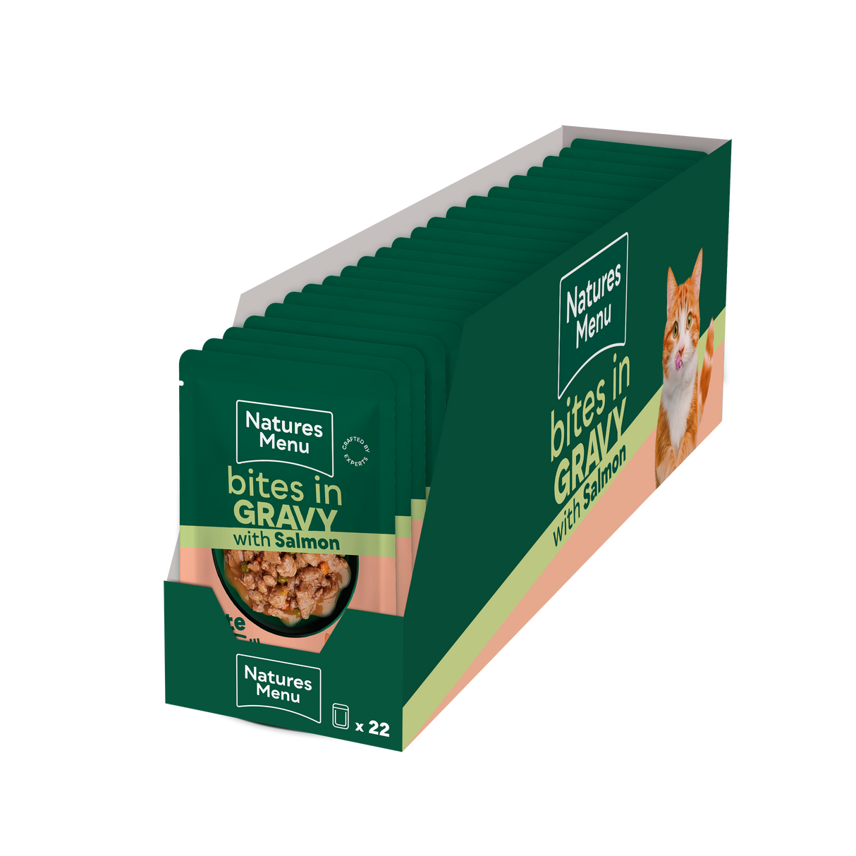 Natures Menu Bites in Gravy Salmon Wet Cat Food Pouches - 22 x 85g