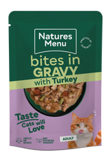 Natures Menu Bites in Gravy Turkey Wet Cat Food Pouches - 22 x 85g