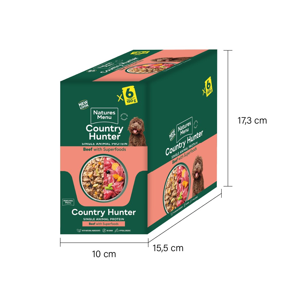 Natures Menu Country Hunter Beef with Superfoods Wet Dog Food Pouches - 6 x 150g