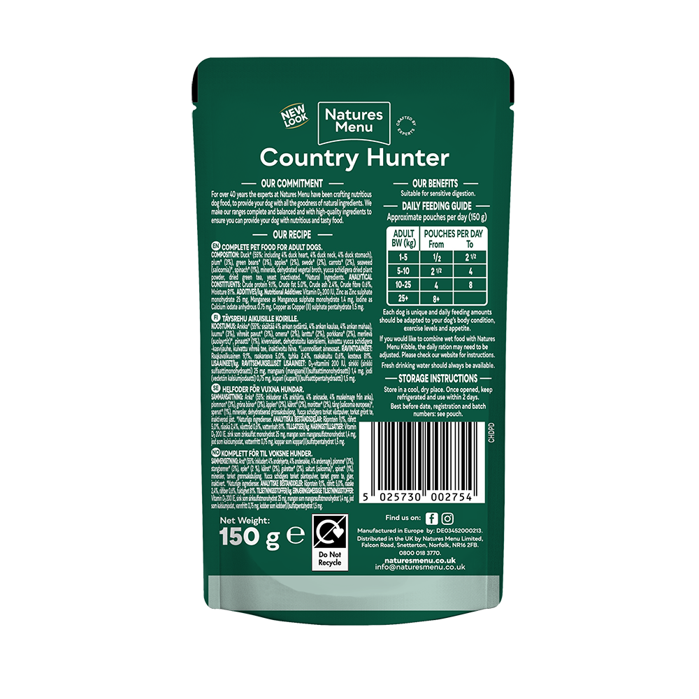 Natures Menu Country Hunter Duck with Superfoods Wet Dog Food Pouches - 6 x 150g
