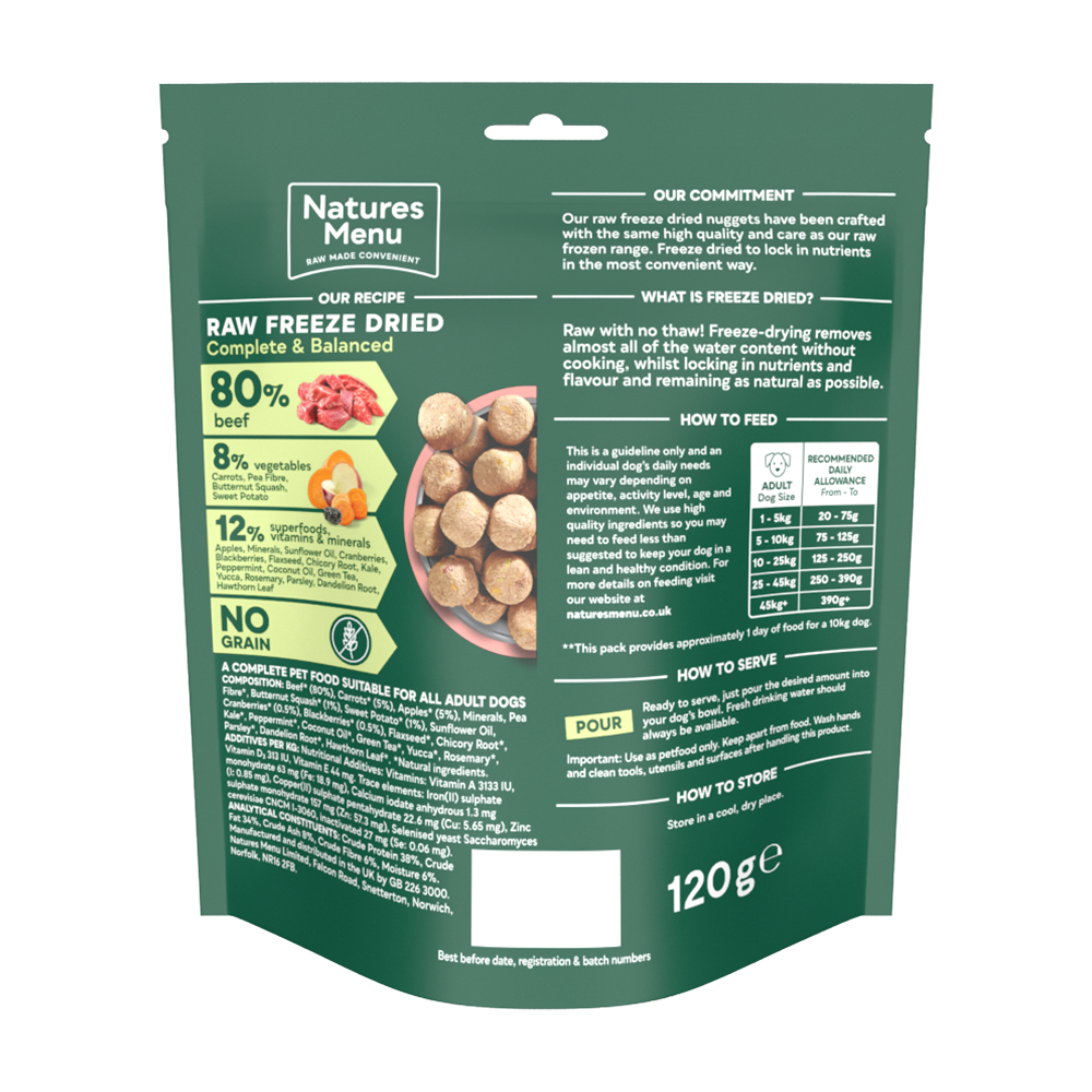 Natures Menu Freeze-Dried 80/20 Beef Dog Food - 120g