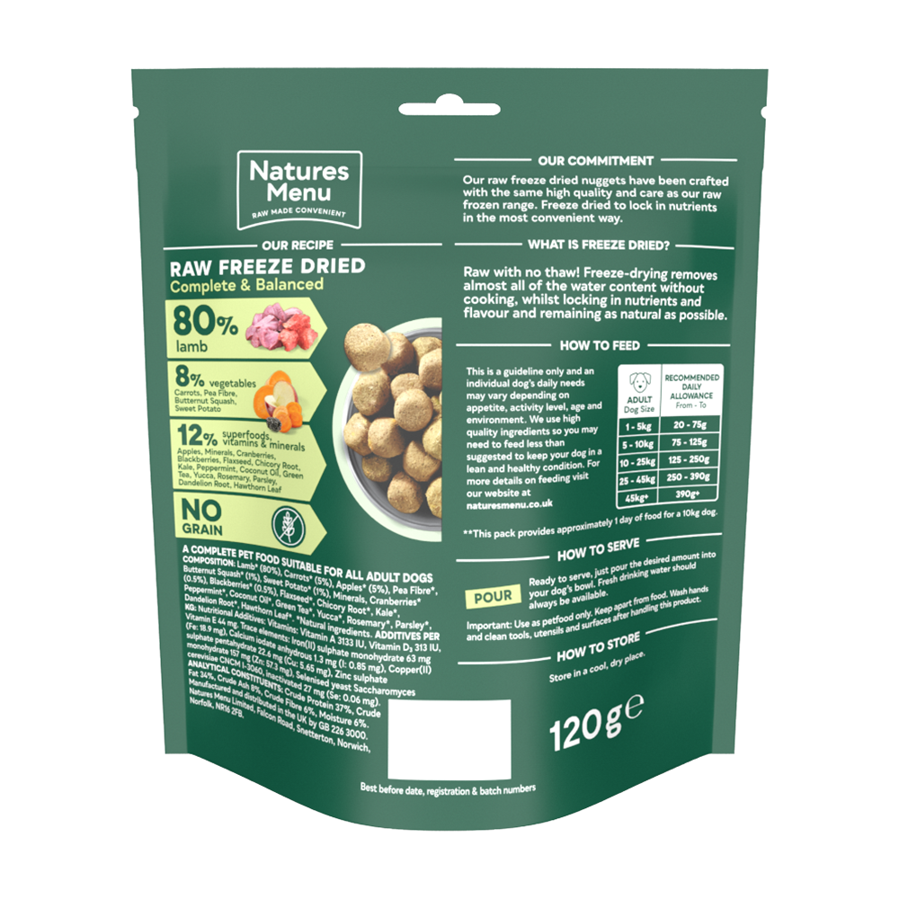 Natures Menu Freeze-Dried 80/20 Lamb Dog Food - 120g