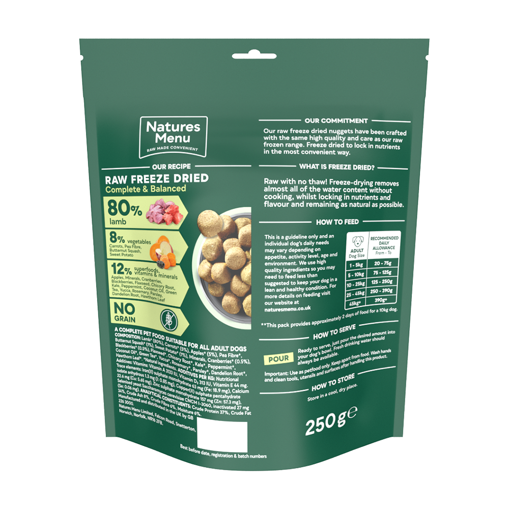 Natures Menu Freeze-Dried 80/20 Lamb Dog Food - 250g
