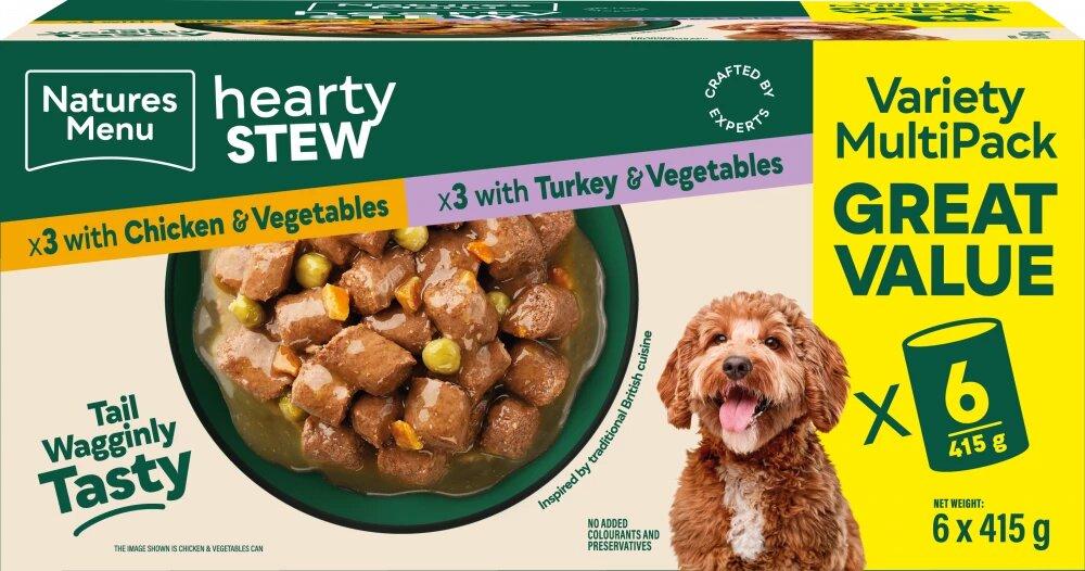 Natures Menu Hearty Stew Multipack with Chicken & Turkey Dog Food Cans - 6 x 415g