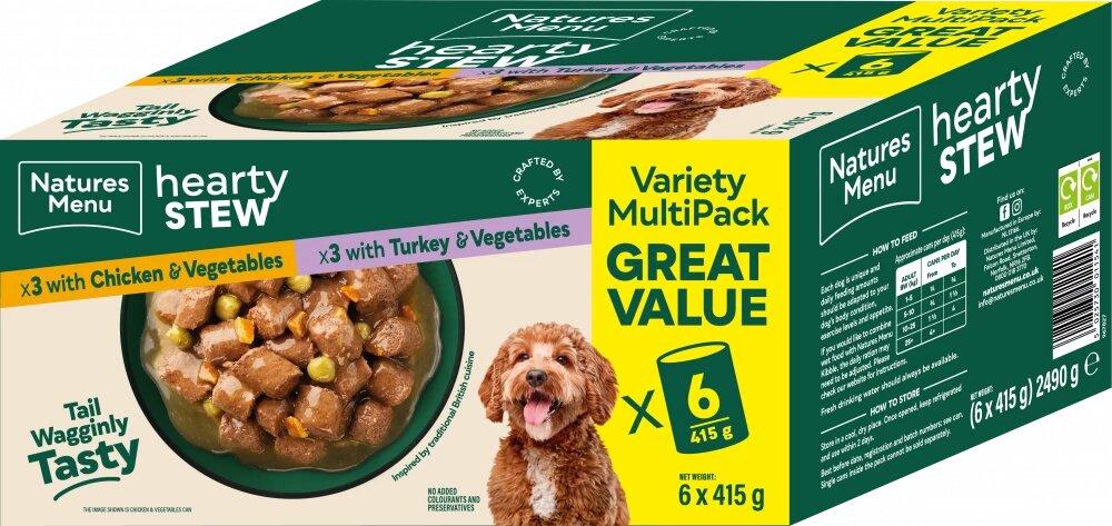 Natures Menu Hearty Stew Multipack with Chicken & Turkey Dog Food Cans - 6 x 415g